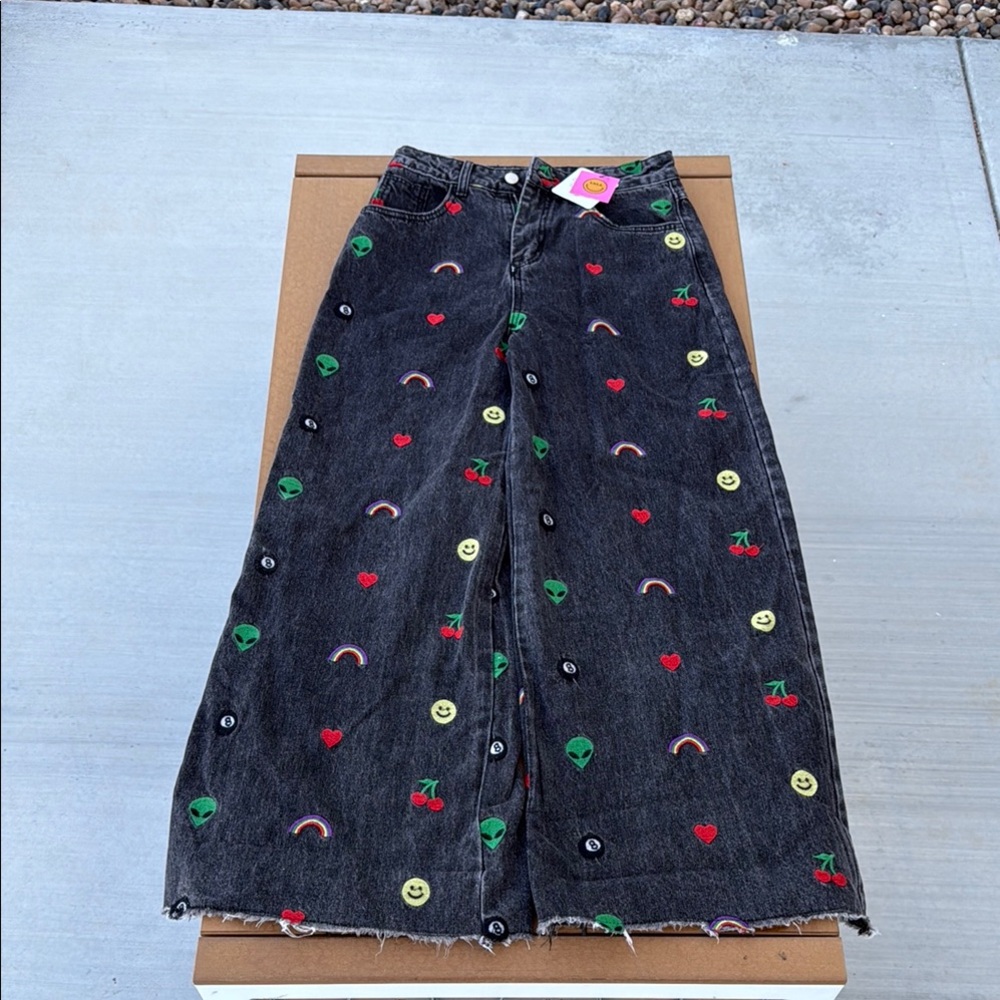 Dressed in LALA Black Flare Jeans with Colorful Patches
